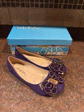 ANNA Purple Suede Bow-Embellished Girls Flats